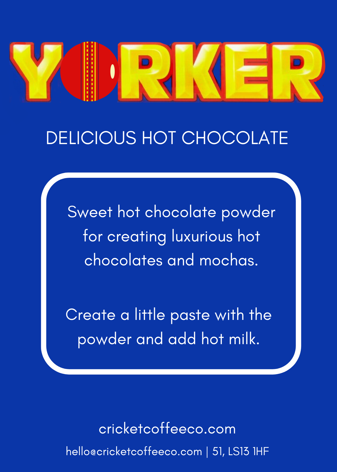 Hot chocolate tea by Clubhouse Roastery featuring a Yorker label with rich chocolate flavor and tea infusions.