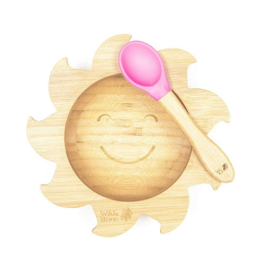 Wild And Stone Baby Bamboo Weaning Bowl Set featuring a cheerful "You Are My Sunshine" design, perfect for gentle feeding.