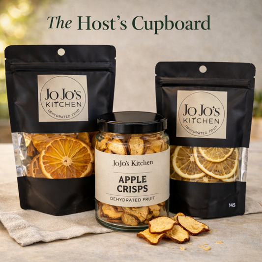 JoJo’s Kitchen The Hosts Cupboard, a stylish wooden kitchen storage cabinet with shelves and doors.