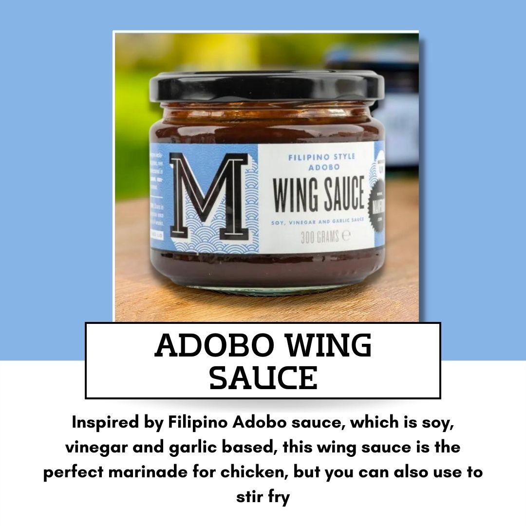 Manfood Adobo Wing Sauce in a bottle, spicy and flavorful sauce perfect for chicken wings and grilling.