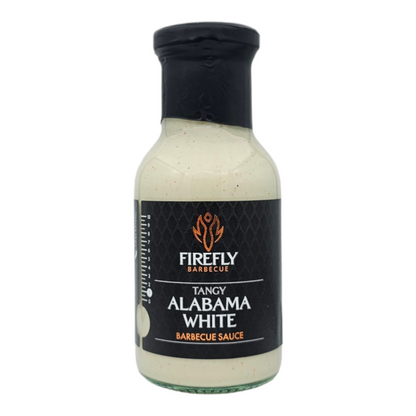 FireFly Barbecue Alabama White BBQ Sauce in a jar, creamy white sauce with herbs and spices for grilling and dipping.