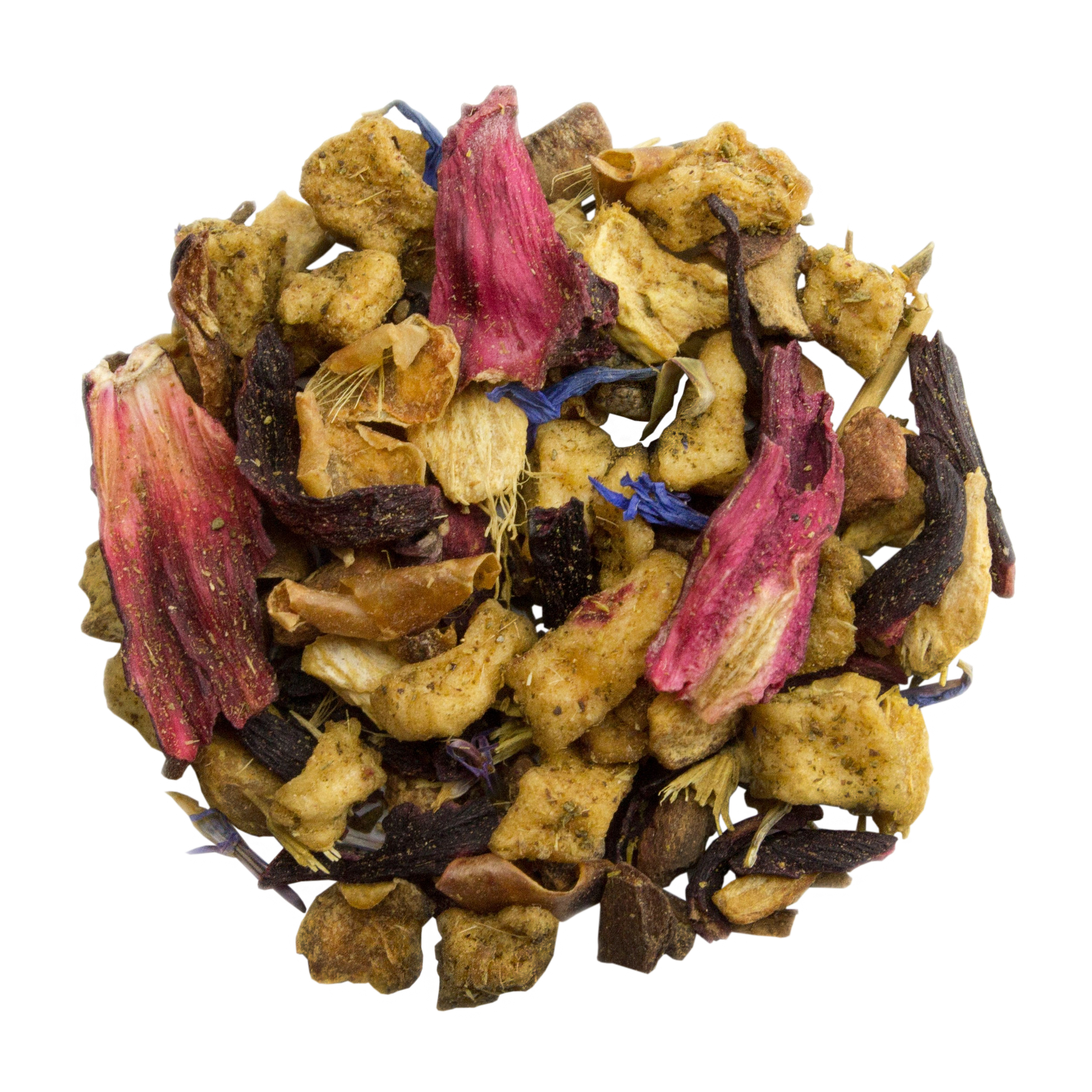 PekoeTea Edinburgh apple and cinnamon fruit infusion tea in a clear glass cup, showcasing the aromatic tea blend.
