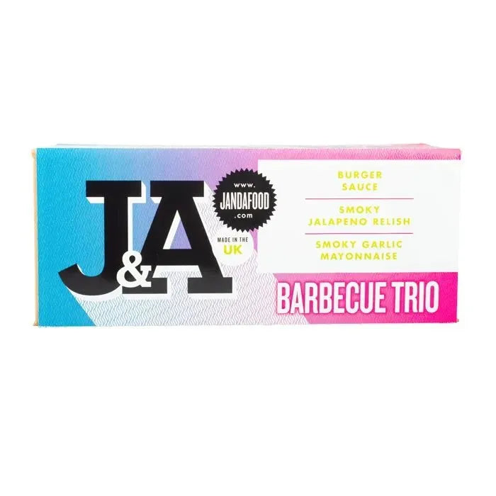 Janda Barbecue Trio gift box with assorted barbecue sauces and condiments, displayed in an elegant packaging.