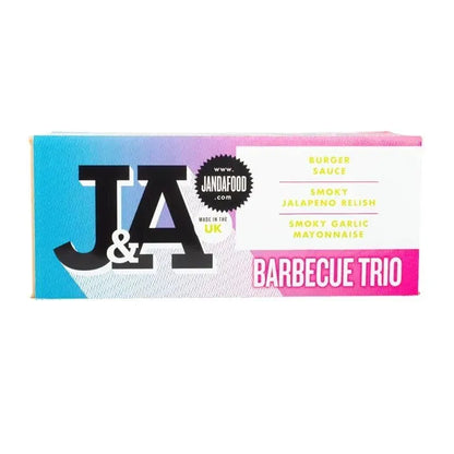 Janda Barbecue Trio gift box with assorted barbecue sauces and condiments, displayed in an elegant packaging.