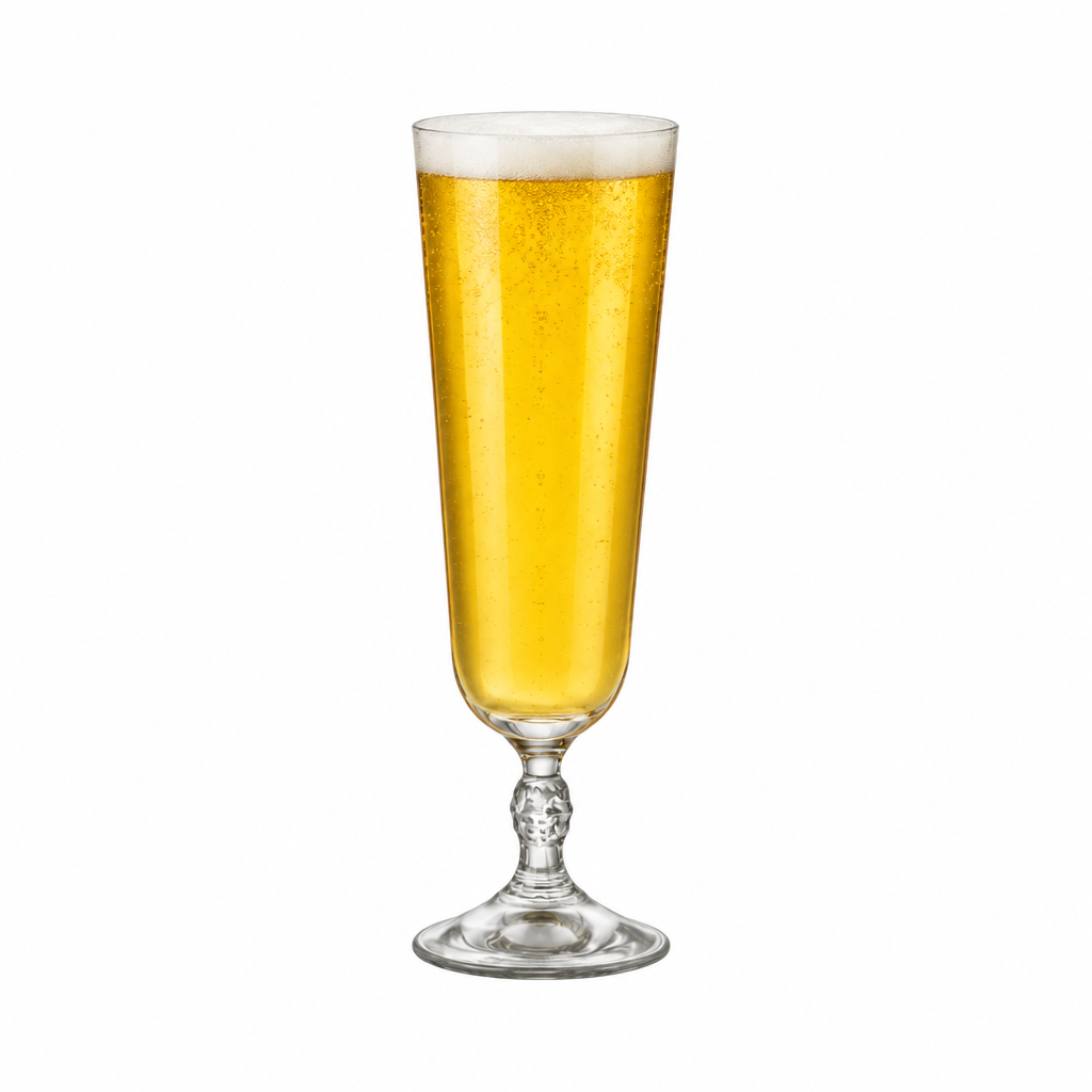 Set of six Bormioli Rocco bartender beer tankard glasses, 510ml capacity, with frothy beer inside, made by Glassware UK.