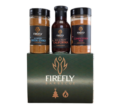 FireFly Barbecue BBQ Christmas gift box with award-winning rubs and sauce, perfect for grilling and holiday celebrations.