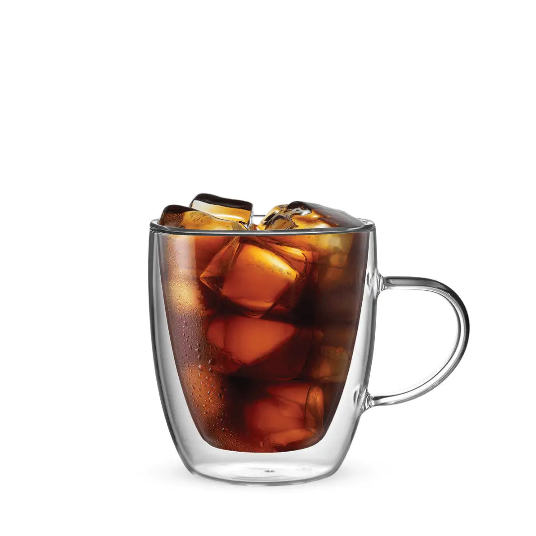 Set of two Bialetti Brew Italia Capri double walled glass mugs, 350ml, ideal for coffee or latte, with clear glass design.