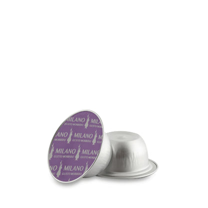 Bialetti Caffe’ d’Italia Gioia coffee capsules by Brew Italia, compatible with Bialetti coffee machines, shown in a row.