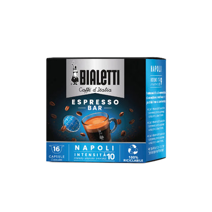 Bialetti Caffe’ d’Italia Gioia coffee capsules in a package, compatible with Bialetti coffee machines, brewed by Brew Italia.