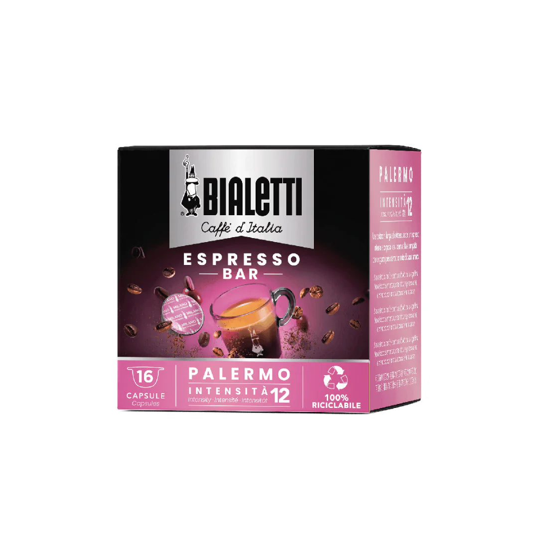 Bialetti Caffe’ d’Italia coffee capsules compatible with Gioia, Brew Italia Bialetti coffee capsules for espresso brewing.