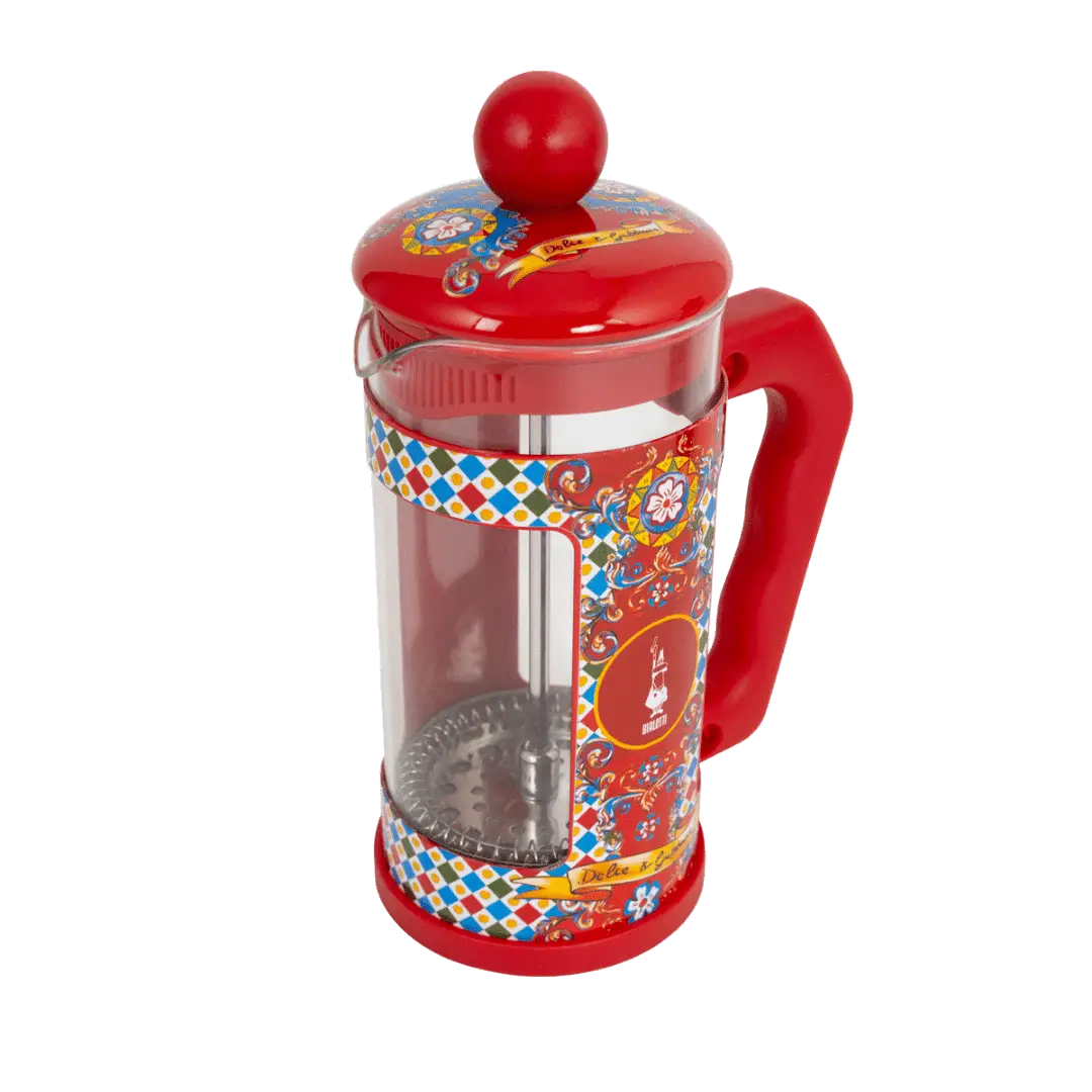 Bialetti Dolce&Gabbana Sicilian Cart coffee press by Brew Italia, 350ml ceramic cafetiere with colorful Sicilian-inspired design.