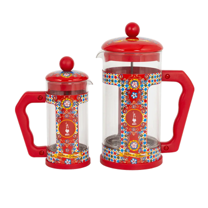 Bialetti Dolce&Gabbana Sicilian Cart coffee press by Brew Italia, stylish stovetop coffee maker with intricate design details.