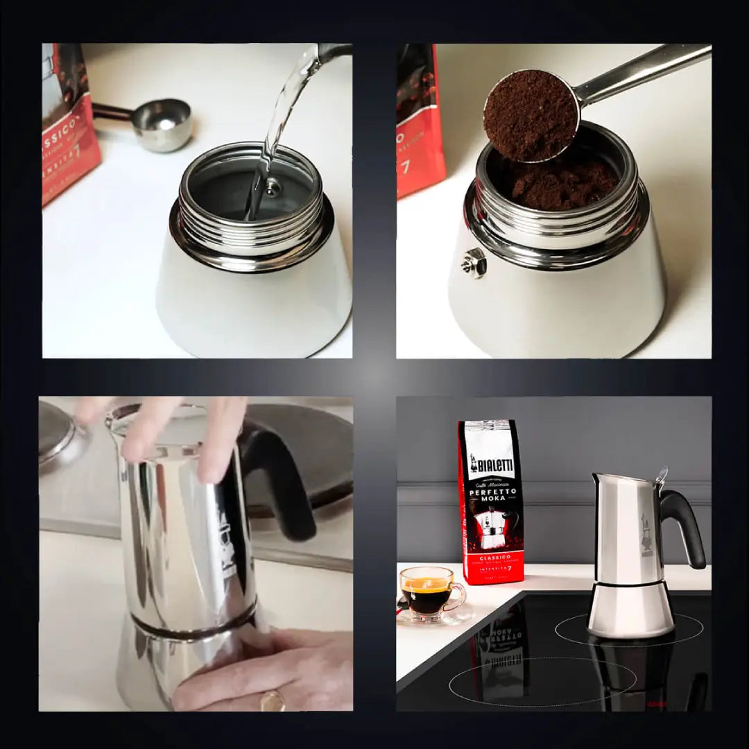 Bialetti Venus espresso coffee maker by Brew Italia, showing the classic stovetop moka pot with stainless steel design.