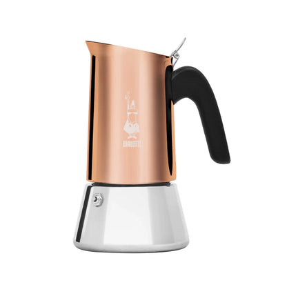 Bialetti Venus copper induction stovetop coffee maker by Brew Italia, featuring a sleek copper finish and classic design.