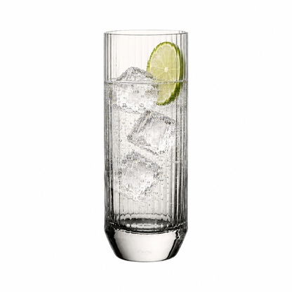 Set of six Big Top highball whisky tumblers from Glassware UK with gin and tonic in each 300ml glass.