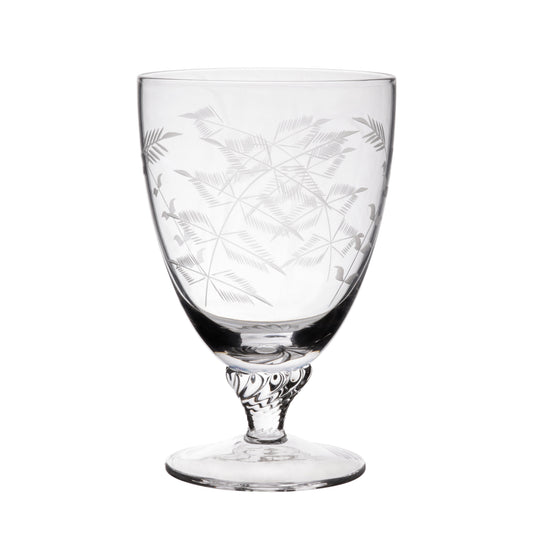 Set of Crystal Bistro Glasses with elegant fern design by The Vintage List, showcasing square-shaped glasses for stylish dining.
