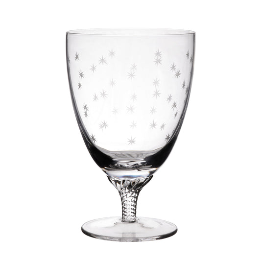 Crystal bistro glasses with star design by The Vintage List, showcasing a square-shaped glass with intricate star patterns.