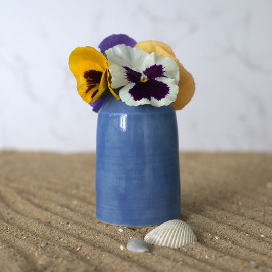 Square Pacific Blue Classic Bud Vase by Katie L Thompson Designs, featuring a sleek ceramic design perfect for floral arrangements.