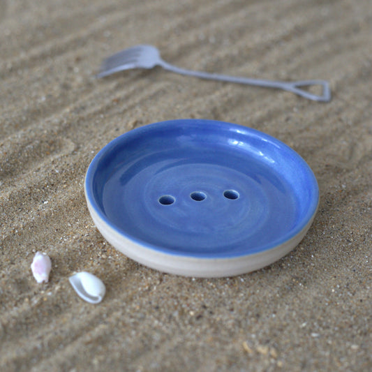 Square Pacific Blue Classic Soap Dish by Katie L Thompson Designs, featuring a stylish and functional ceramic soap holder.