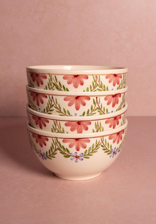 Casa by Josephine Jenno Camilla cereal bowl in Green Garland, featuring a vibrant, decorative floral pattern on ceramic.