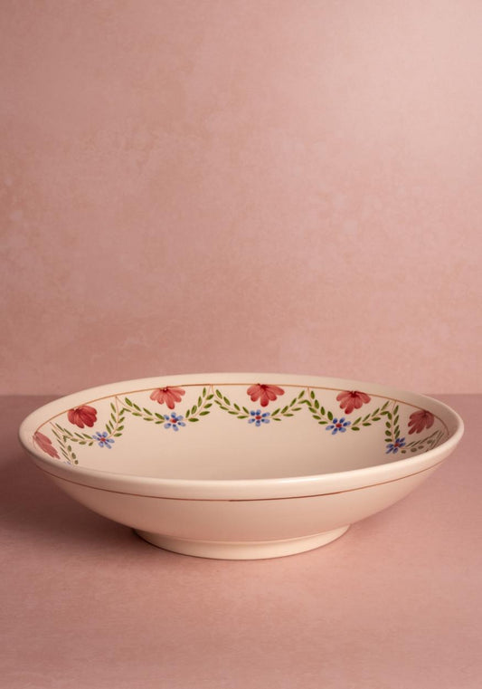 Casa by Josephine Jenno Camilla Salad Bowl in green garland design, ceramic bowl with intricate pattern for salads or serving.