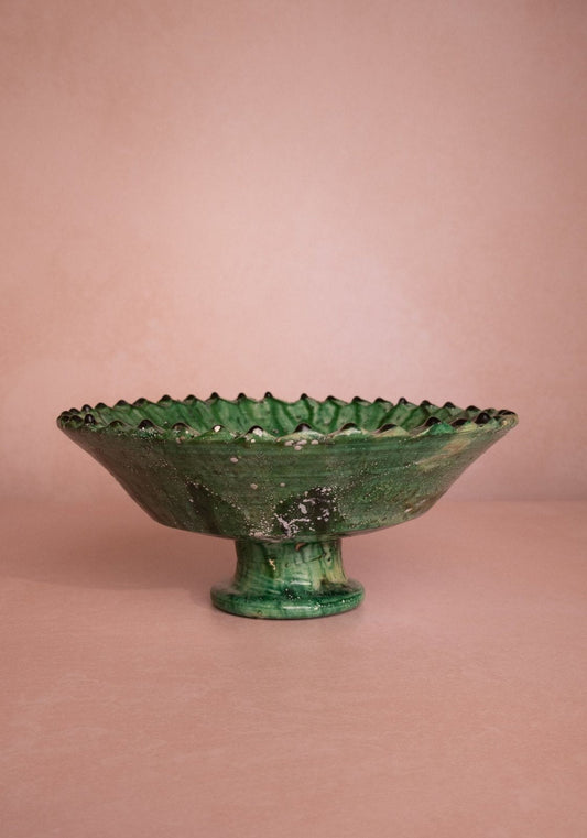 Casa by Josephine Jenno Tamegroute Pedestal Bowl, handcrafted ceramic bowl with intricate Tamegroute design and pedestal base.