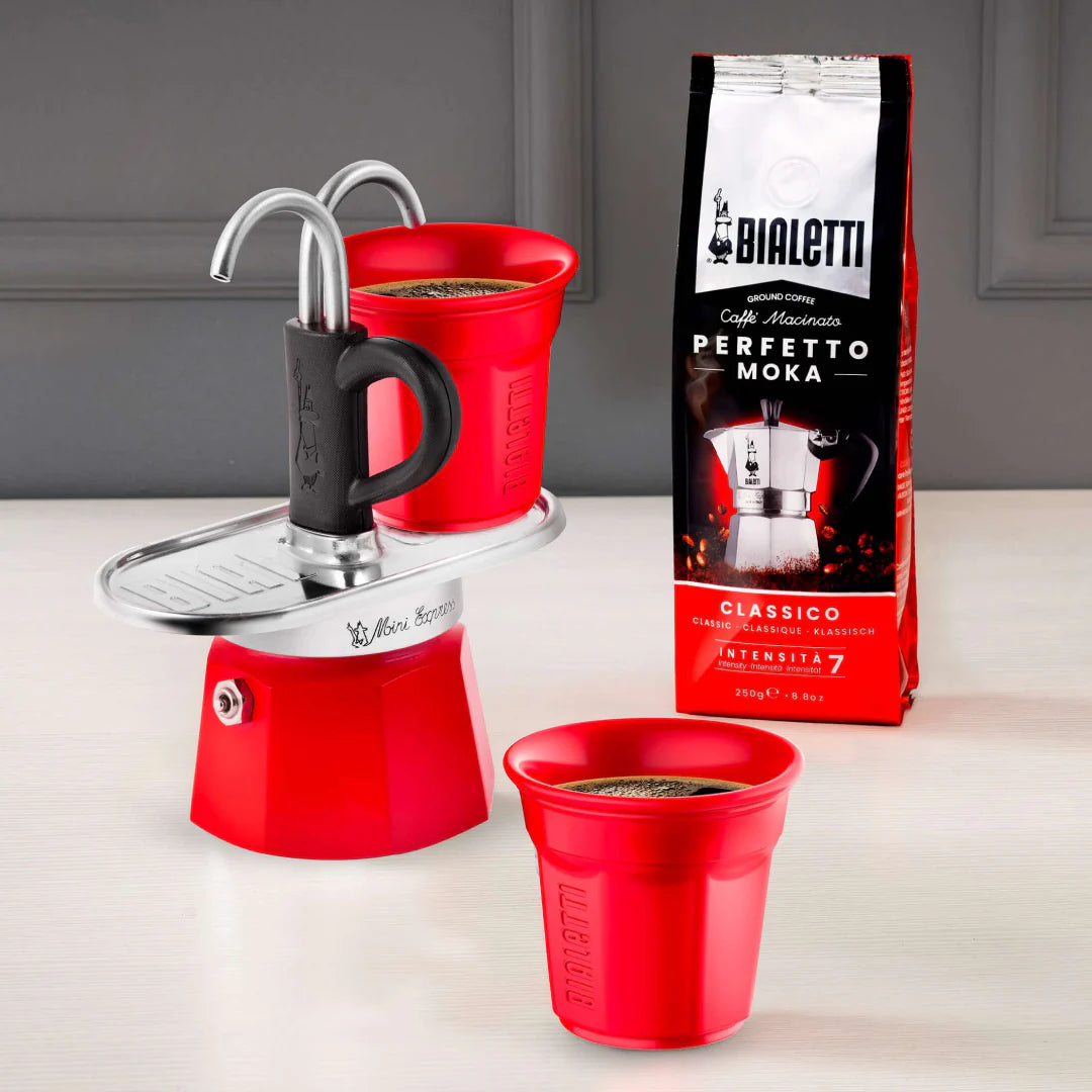 Bialetti Mini Express 'R' double serve coffee maker by Brew Italia, compact Bialetti hardware for 2 cups of espresso.
