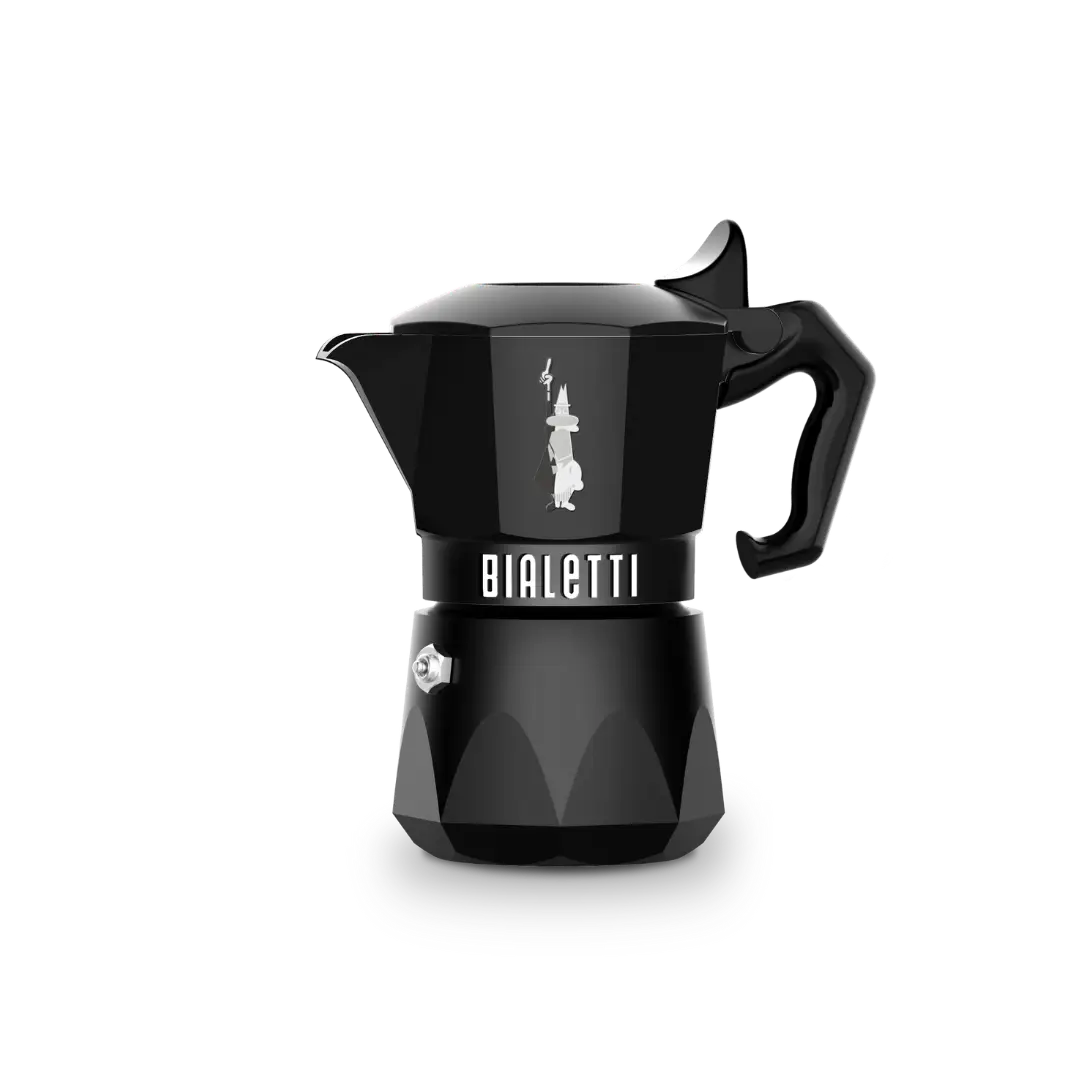 Bialetti Moka Express Exclusive coffee maker in black, part of Brew Italia's Bialetti hardware collection, with a sleek design.
