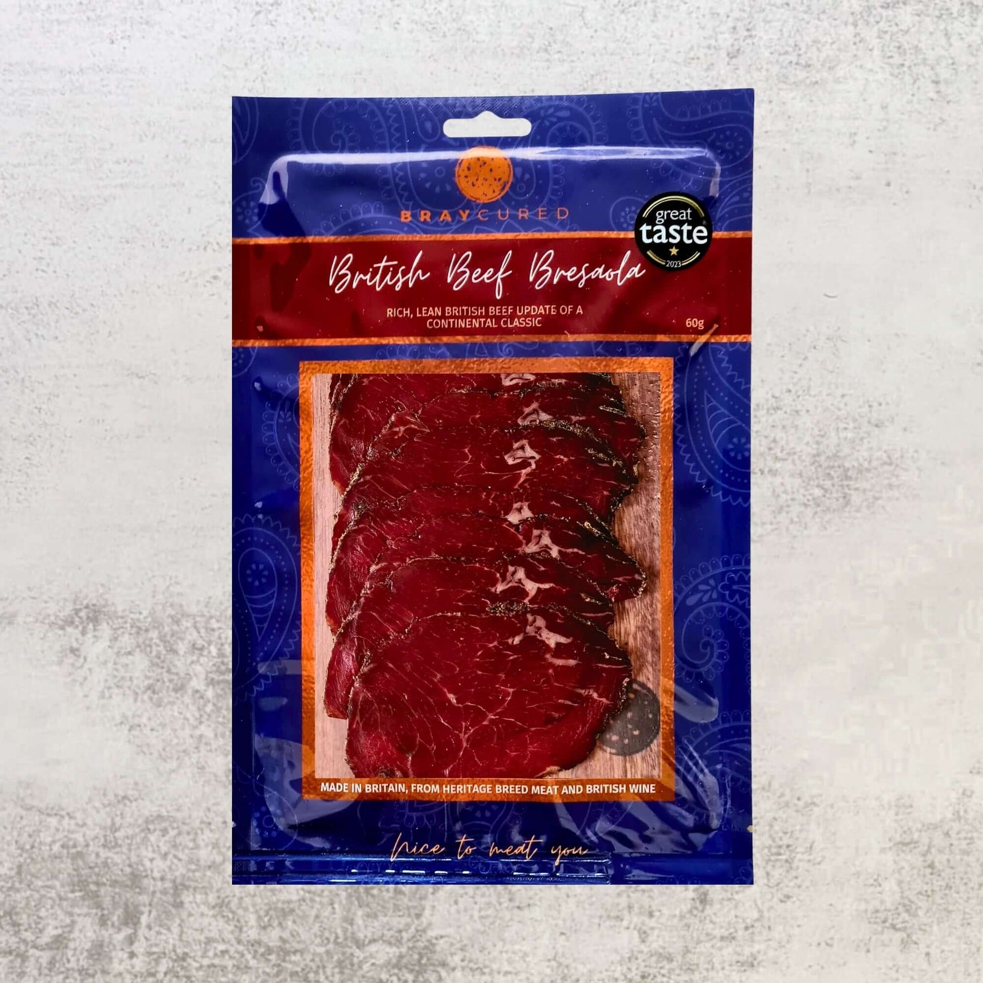 Bray Cured Classic Feasting Five British beef bresaola pack featuring thinly sliced cured charcuterie selection.