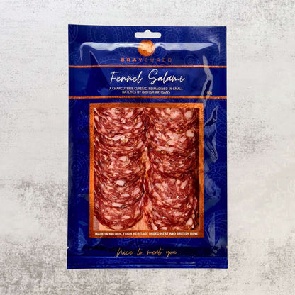Bray Cured Fennel Salami charcuterie pack with sliced fennel salami visible on the front.