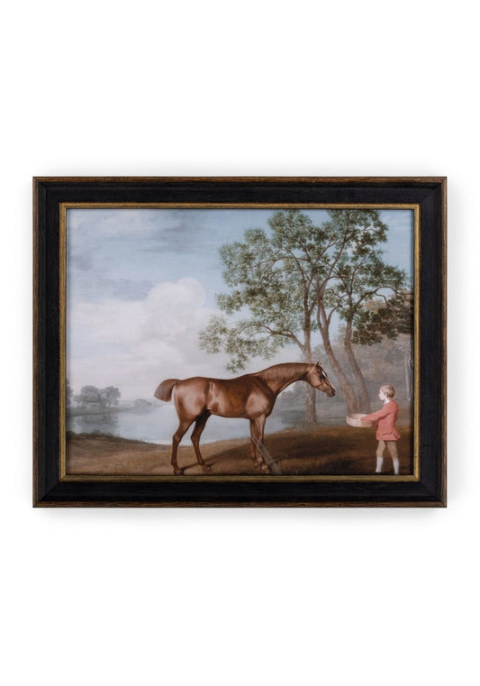 Vintage-style horse print wall art featuring a boy, by Casa by Josephine Jenno, showcasing detailed horse and boy illustrations.