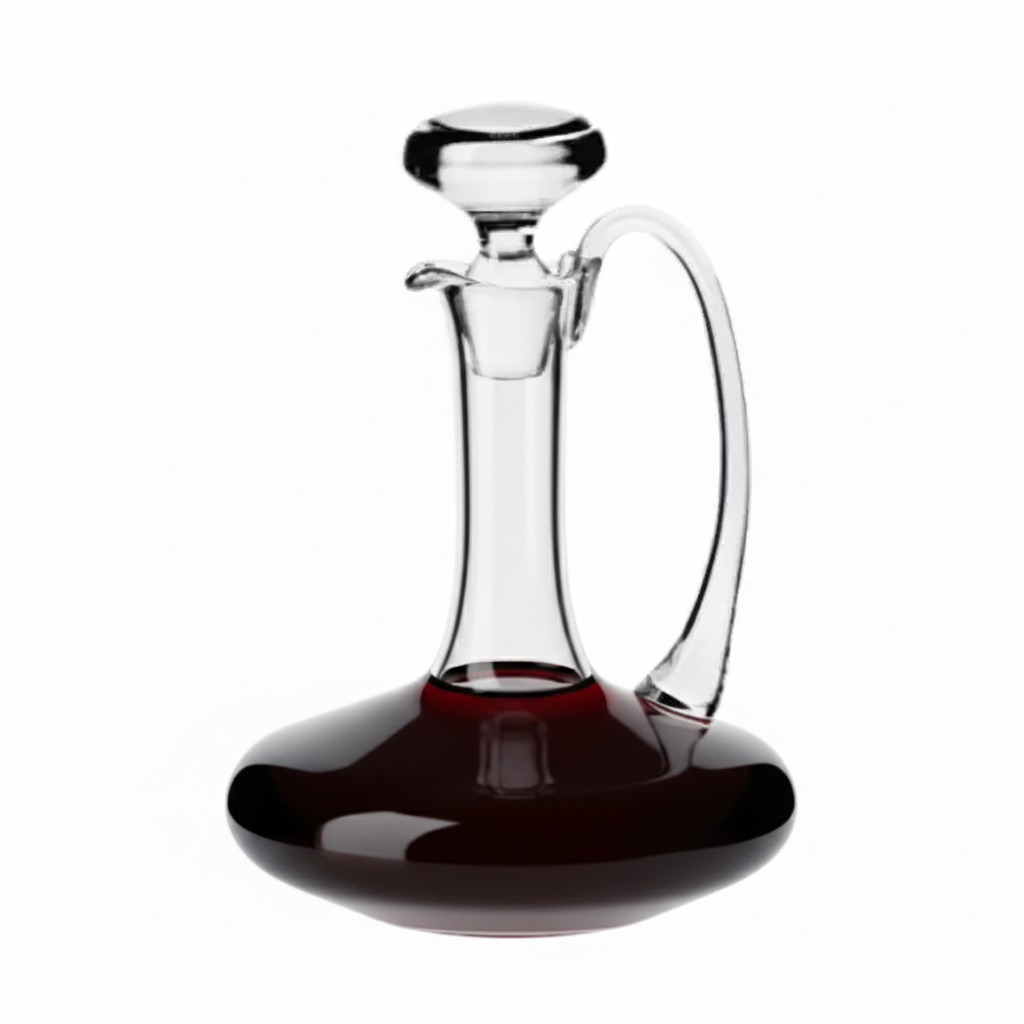 Krosno Handmade Glass Wine Carafe holding red wine, 1 liter, elegant decanter for wine serving and pouring.