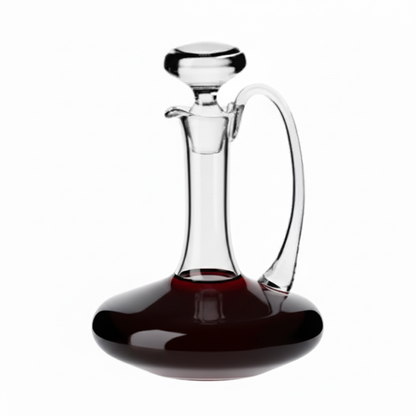 Krosno Handmade Glass Wine Carafe holding red wine, 1 liter, elegant decanter for wine serving and pouring.