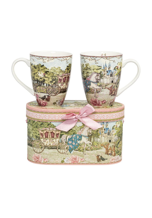 Pair of Casa by Josephine Jenno Celeste Storybook Village ceramic mugs with decorative gift box, featuring charming village illustrations.