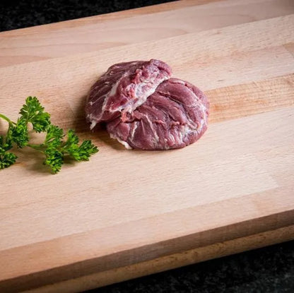 Primrose Herd Cornish Heritage Pork Cheeks, trimmed pork cheeks showing muscle tissue, 500g package.