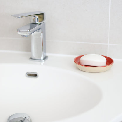 Cherry red square soap dish by Katie L Thompson Designs, designed to hold soap on a sink or countertop.