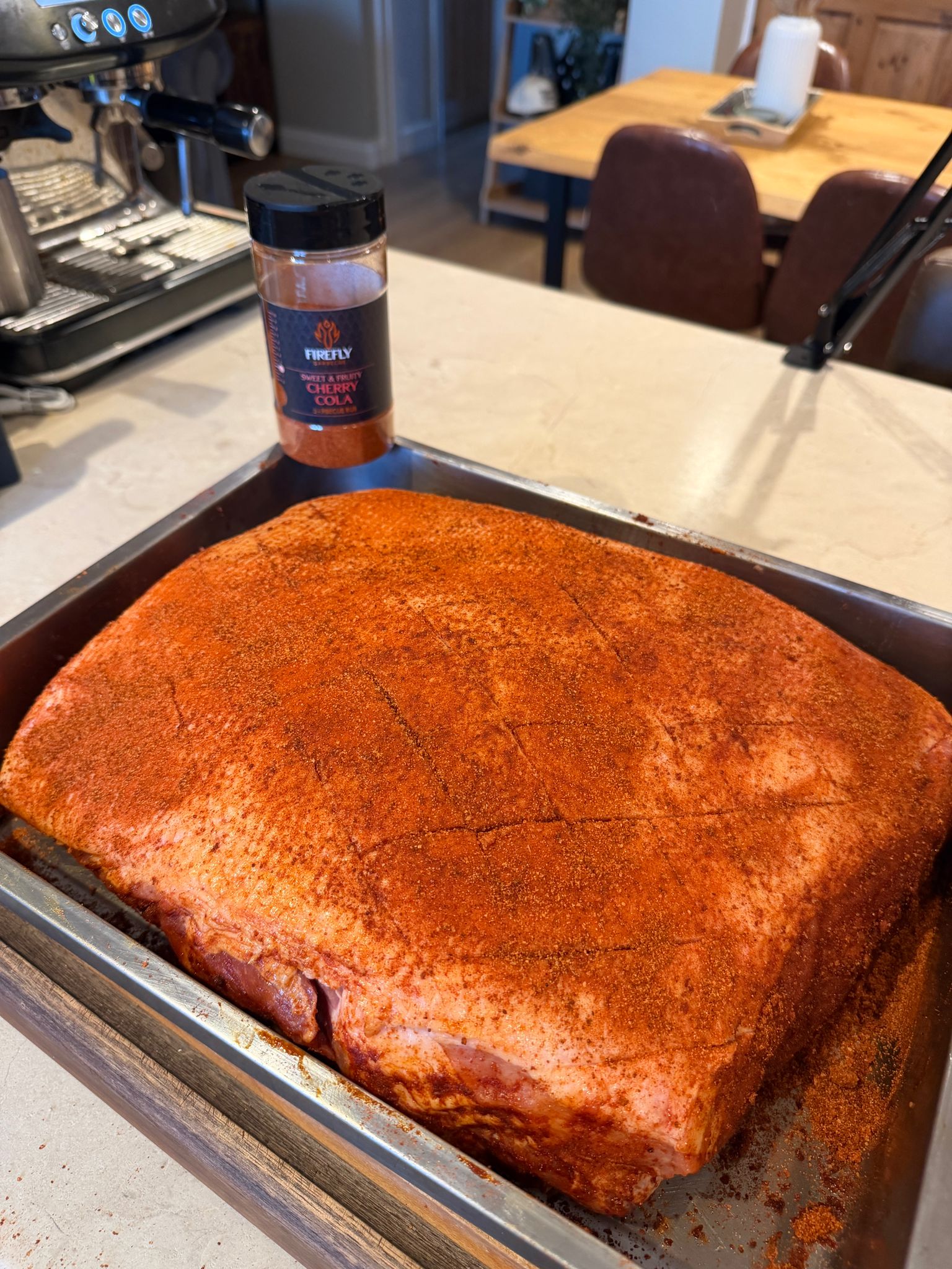 FireFly Barbecue Cherry Cola BBQ Rub on Boston Butt pork for flavorful grilling and smoking.