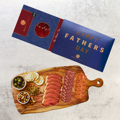 Bray Cured Classic Tasting Trio charcuterie selection on a wooden board with cheeses and accompaniments.