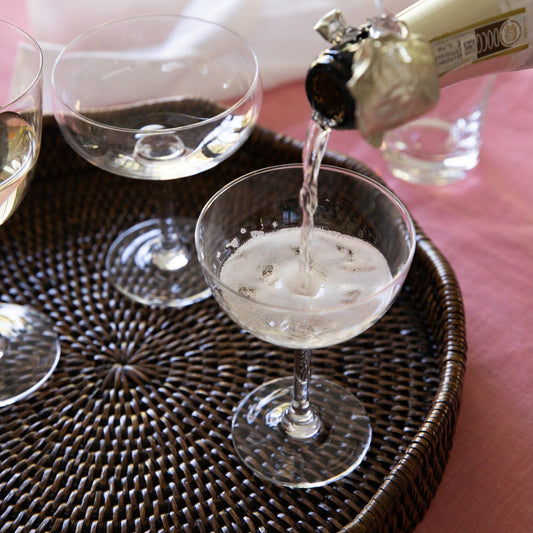Elegant crystal champagne saucers from The Vintage List featuring classic design and clear glass for celebratory drinks