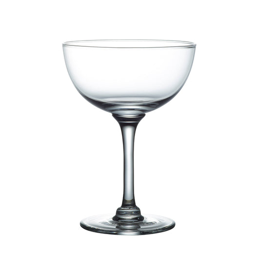 Clear crystal champagne saucers from The Vintage List, featuring elegant, vintage-style glassware for celebrating special occasions.