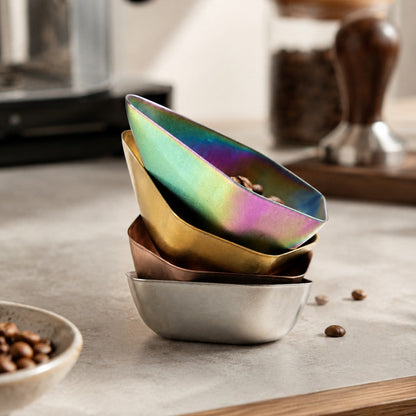 KNOCDIC® Bean Dosing Bowl and RDT Spray Bottle set with coffee beans and brewing accessories on a countertop.