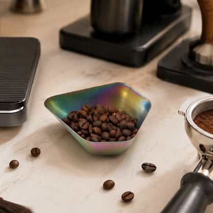 KNOCDIC® bean dosing bowl and RDT spray bottle set for coffee brewing, shown in a stylish coffee preparation setting.