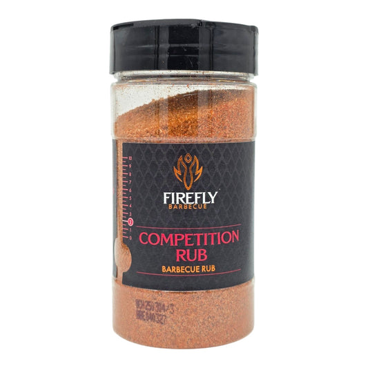 FireFly Barbecue Competition BBQ Rub jar showcasing the spicy, flavorful dry spice blend for grilling and smoking.