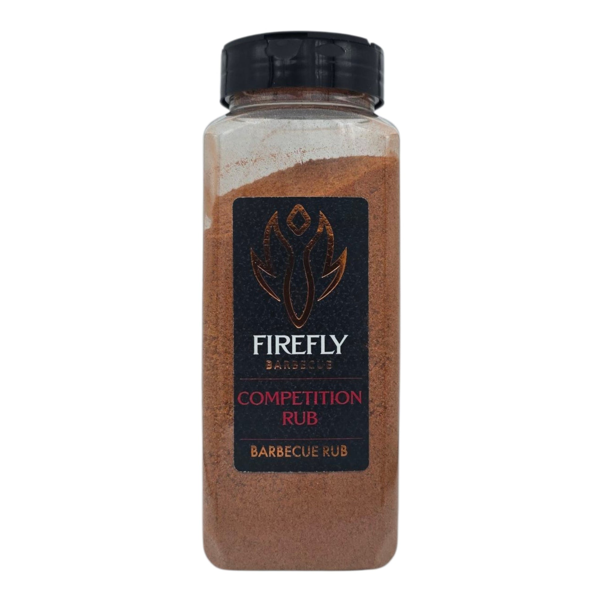 FireFly Barbecue Competition BBQ Rub jar showing the front label with black and red design, ideal for grilling and smoking.