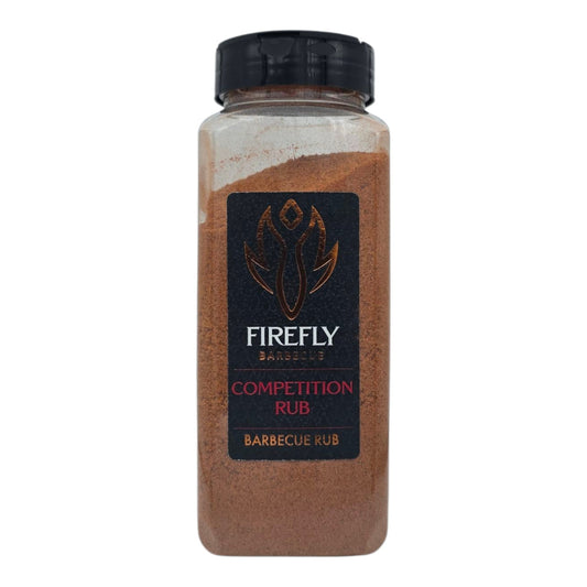 FireFly Barbecue Competition BBQ Rub jar showing the front label with black and red design, ideal for grilling and smoking.