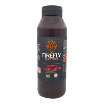 FireFly Barbecue Competition Cherry BBQ Sauce bottle, rich red sauce with cherry flavor, perfect for grilling and smoking.