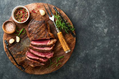 Cooked Primrose Herd beef sirloin joint, a juicy and tender beef joint perfect for roasting or slicing.
