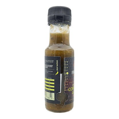 FireFly Barbecue Jalapeno Coriander & Lime hot sauce bottle with fresh ingredients and vibrant label design.
