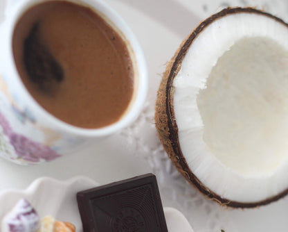 Siocolat Organic Vegan Sugar-Free Low Calorie Hot Chocolate Drink in a cup, showcasing rich, creamy hot chocolate with a smooth texture.
