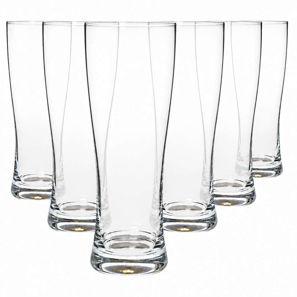 Set of six Krosno Craft Beer Tankards, 0.7L each, clear glassware perfect for serving craft beers with detailed handles.